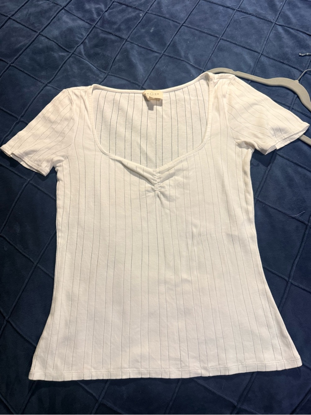Sezane White Short Sleeve Ribbed Scoop Neck Tee - Picture 9 of 13